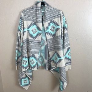 Open front sweater Santa Fe style print